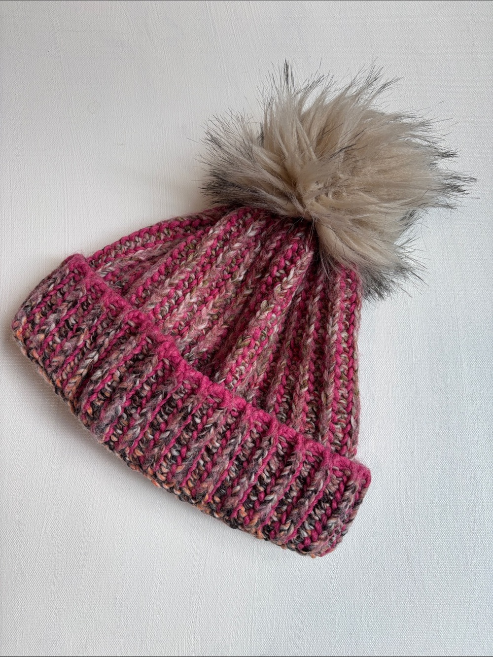 Cozy Pink Knit Pom Beanie Hat